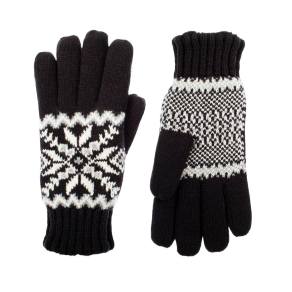 NWT Isotoner Adult Snowflake Knit Gloves One Size Black NEW - Picture 10 of 10